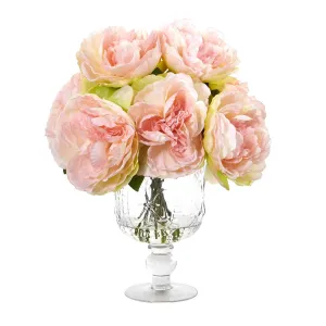 13” Peony Artificial Arrangement in Royal Glass Urn