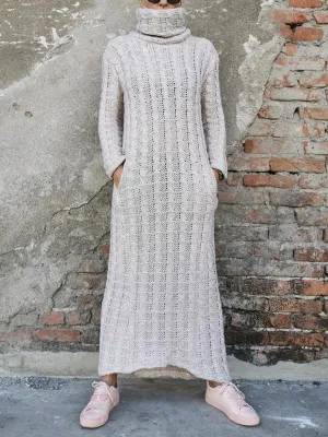 Autumn And Winter Warm High-Neck Twist Women'S Knitted Long Dress