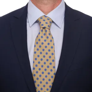 Beige and Blue Classic Motif Silk Cotton Tie