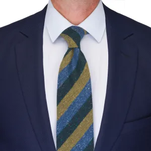 Blue and Green Donegal Stripe Cotton Silk Wool Tie