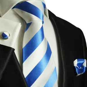 Blue and White Block Striped Silk Tie and Accessories