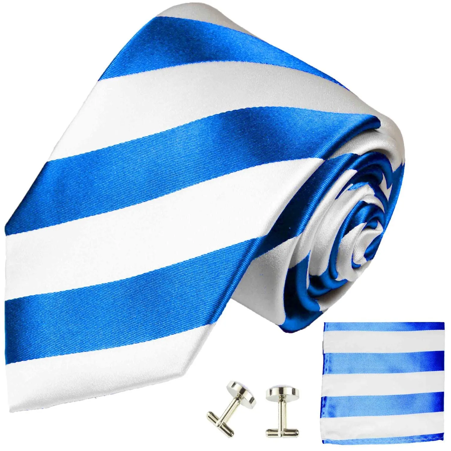 Blue and White Block Striped Silk Tie and Accessories