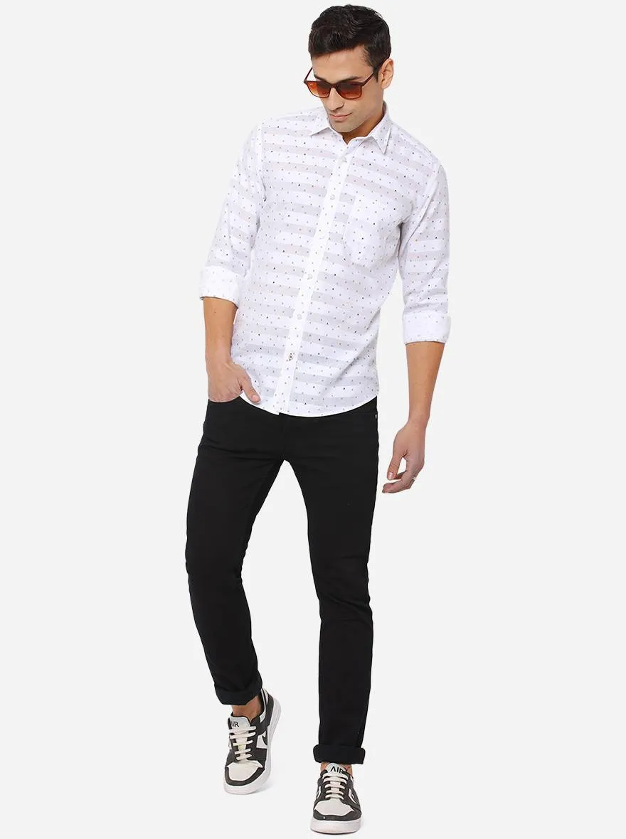 Bright White Printed Slim Fit Casual Shirt | Greenfibre