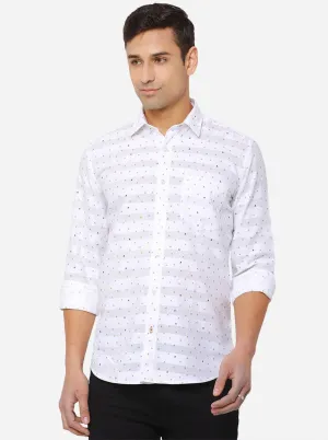 Bright White Printed Slim Fit Casual Shirt | Greenfibre