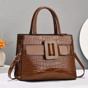 Chic Crocodile-Embossed Handbag with Secure Buckle - Versatile & Spacious for All Occasions