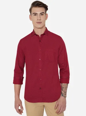 Coral Red Printed Slim Fit Casual Shirt | JadeBlue