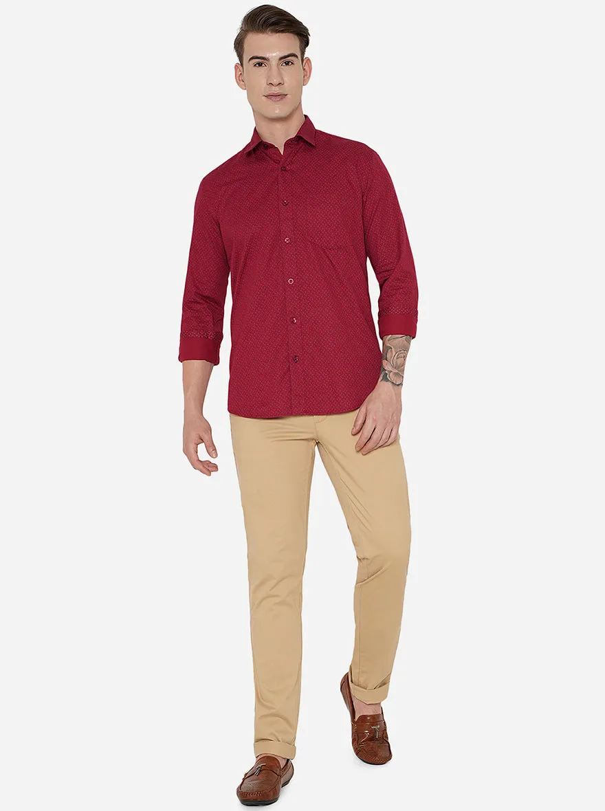 Coral Red Printed Slim Fit Casual Shirt | JadeBlue