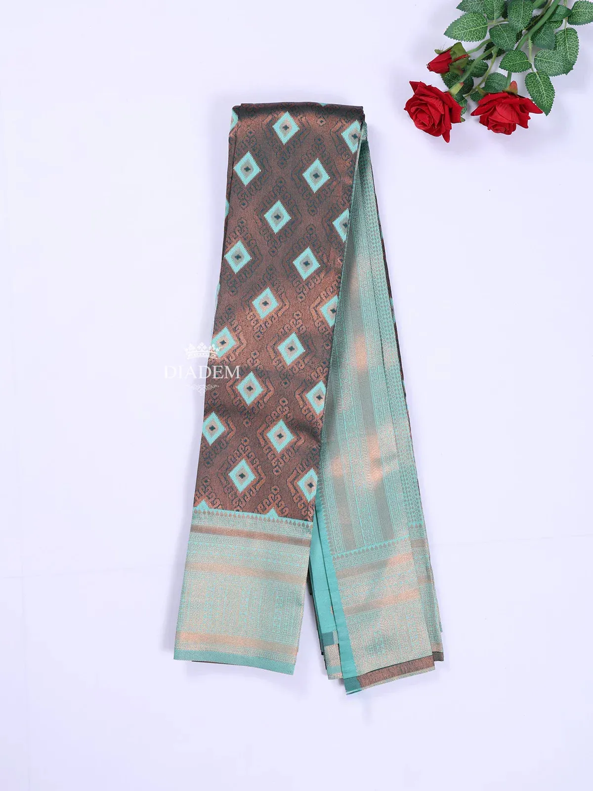 Dark Green Arani Silk Saree with Zari Butta on the body and Contrast Zari Border