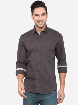 Dark Grey Printed Slim Fit Casual Shirt | JadeBlue