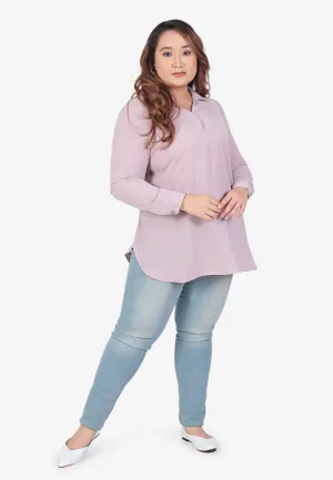 Denisia Skipper Collar Long Sleeve Blouse - Pink Lilac