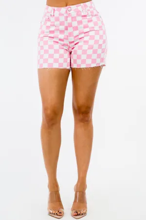 Explore More Collection - American Bazi High Waist Contrast Checkered Shorts