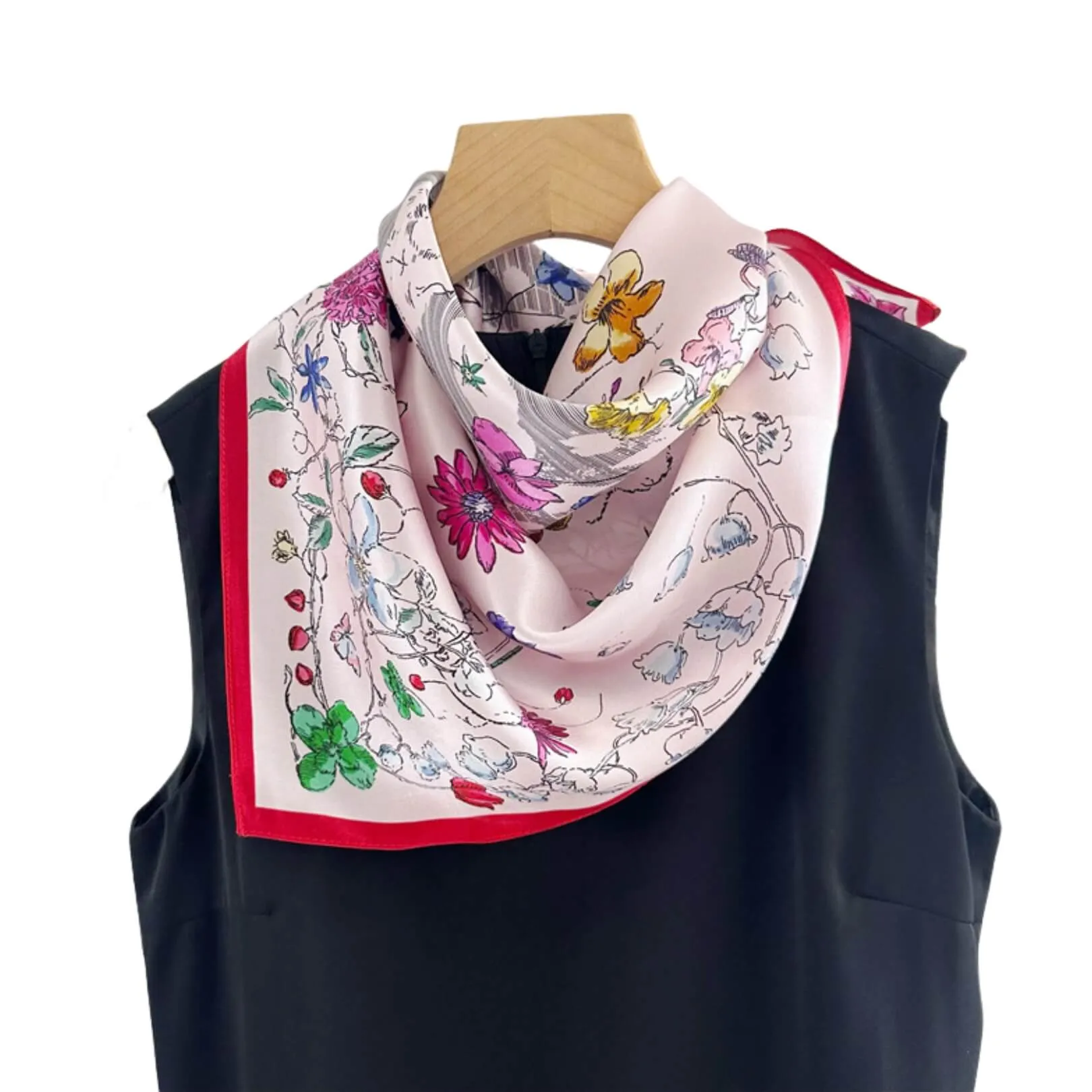 Floral Wonderland Pure Mulberry Silk Square Scarf Bandana