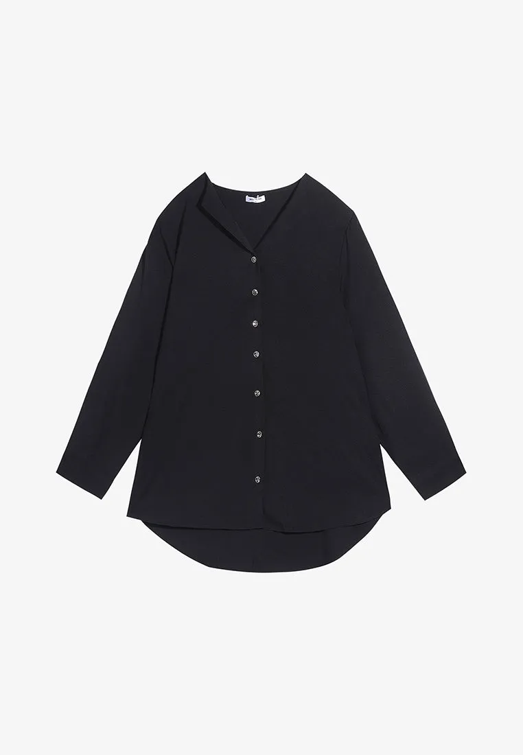 Florencia Folding Collar Button Blouse - Black