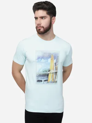 Glass Blue Printed Slim Fit T-Shirt | JadeBlue