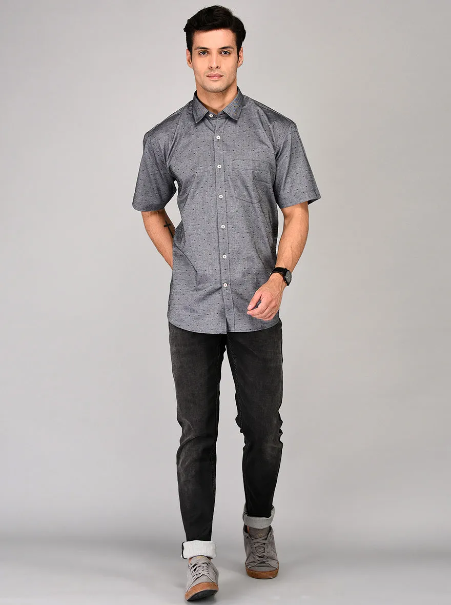 Greenfibre Grey & Black Printed Regular Fit Casual Shirt