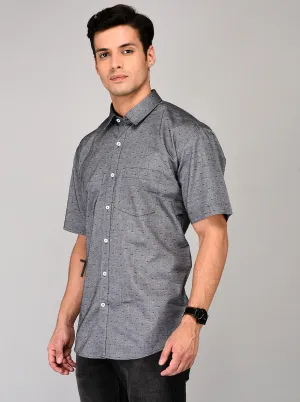 Greenfibre Grey & Black Printed Regular Fit Casual Shirt