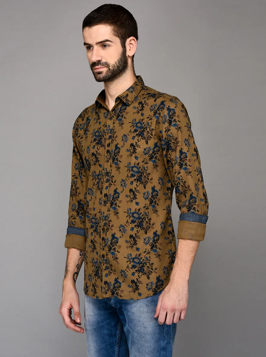 JadeBlue Khaki Printed Slim Fit Casual Shirt | JadeBlue