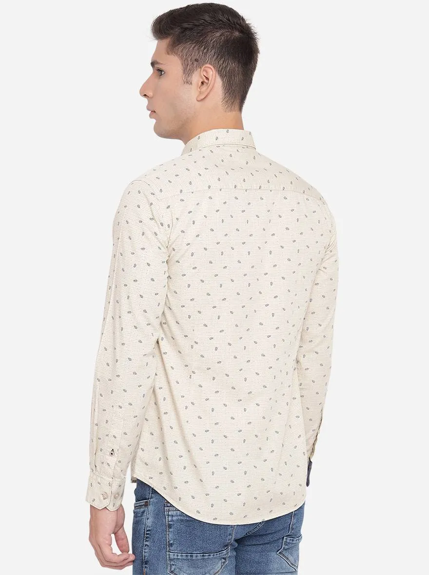 Light Yellow Printed Slim Fit Casual Shirt | Greenfibre