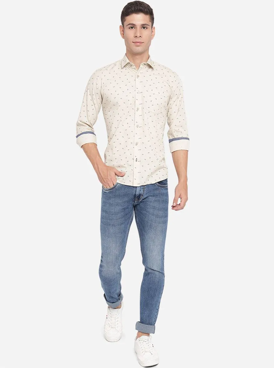 Light Yellow Printed Slim Fit Casual Shirt | Greenfibre