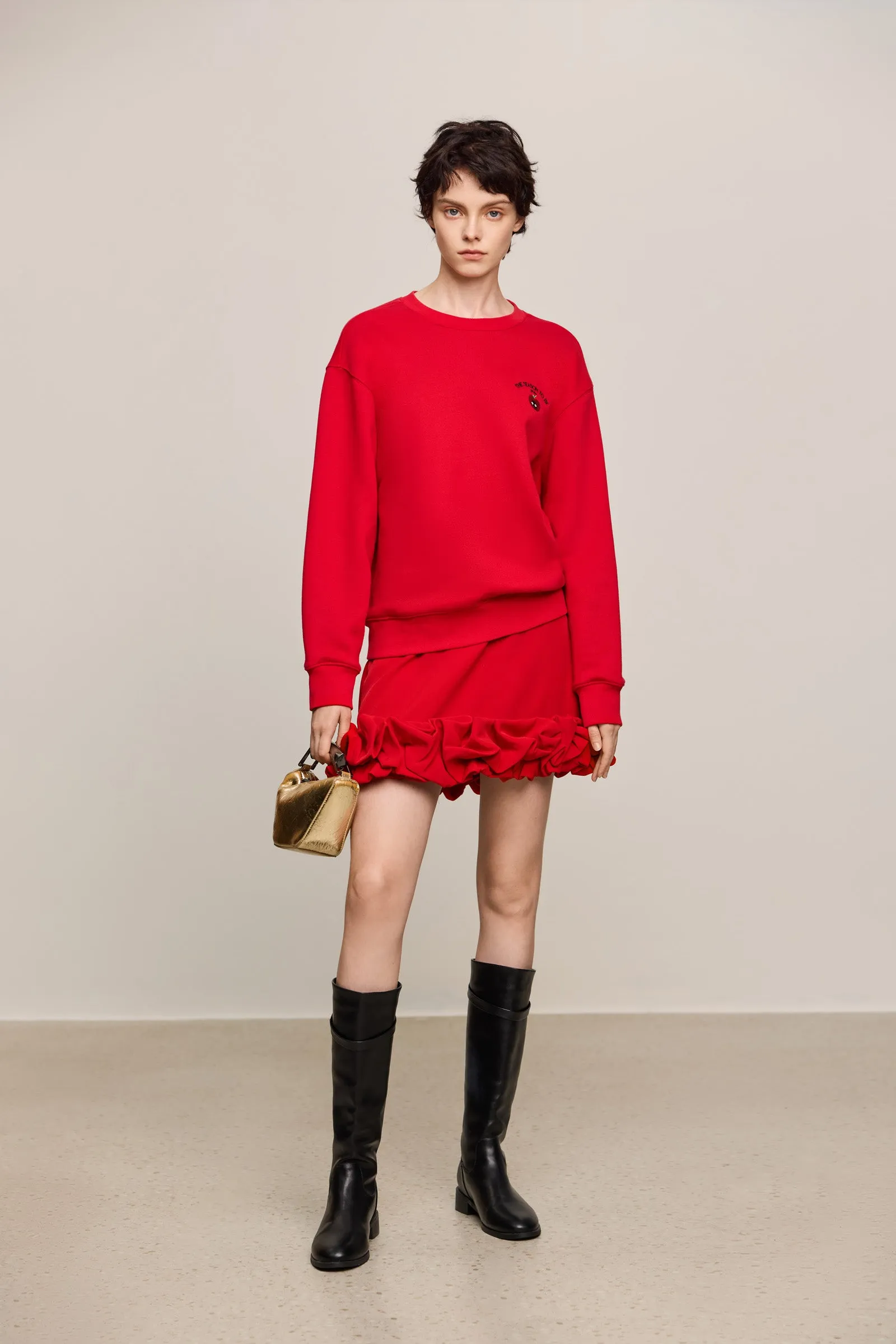 LILY Festive Fleece-Lined Red Crewneck Sweatshirt