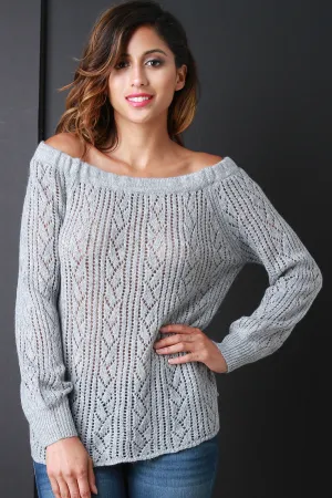 Loose Knit Off Shoulder Long Sleeve Top