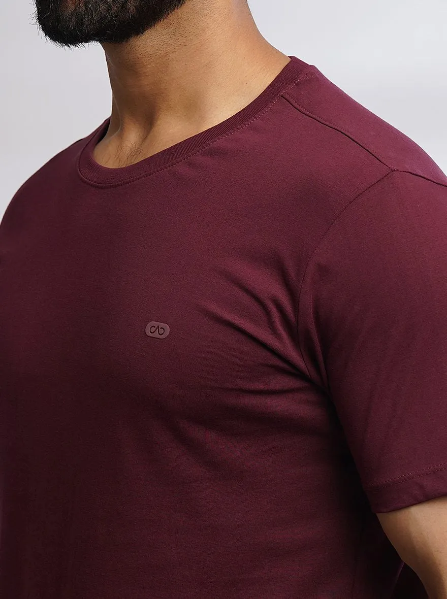 Maroon Solid Slim Fit T-Shirt | JadeBlue