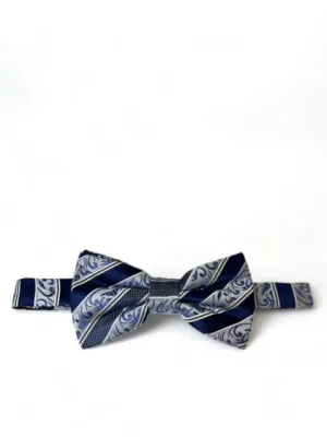 Mazarine Blue Striped Silk Bow Tie and Pocket Square Set