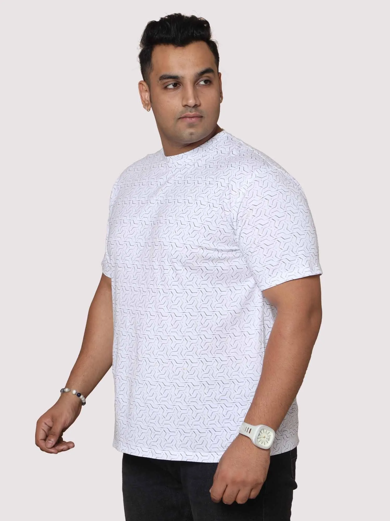 Men Plus Size Abstract Geometric Pattern  Digital Printed Round Neck T-shirt