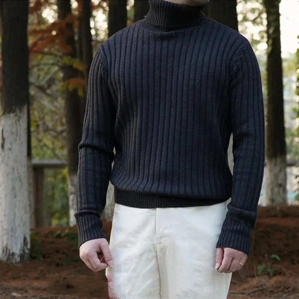 Men's Turtleneck Sweater Wool Knit Pullover - Vintage Style