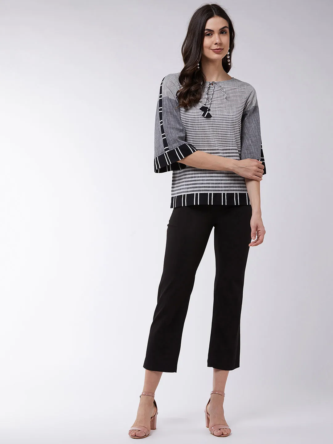 Monocromatic Printed Striped Top