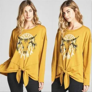 Mustard Bull Horns Print Top