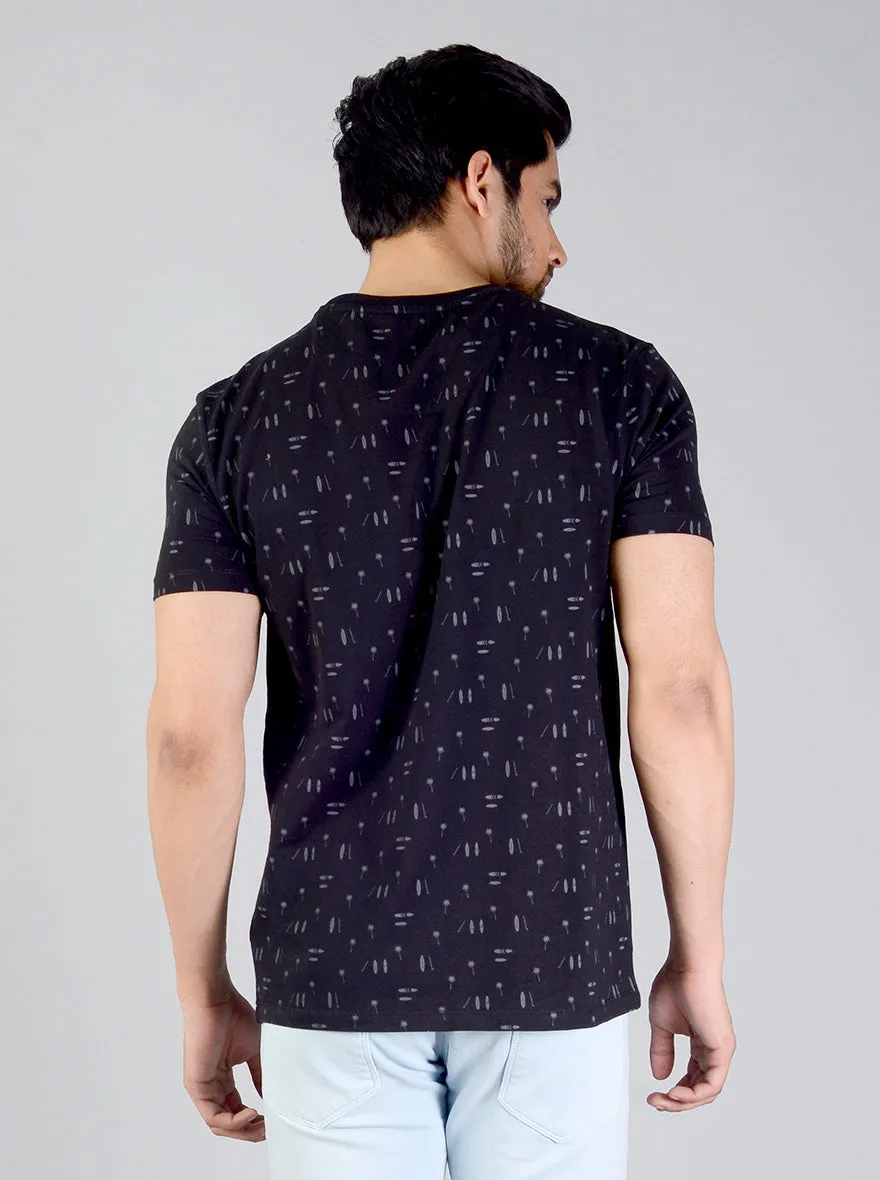 Night Black Printed Slim Fit T-shirt | JadeBlue