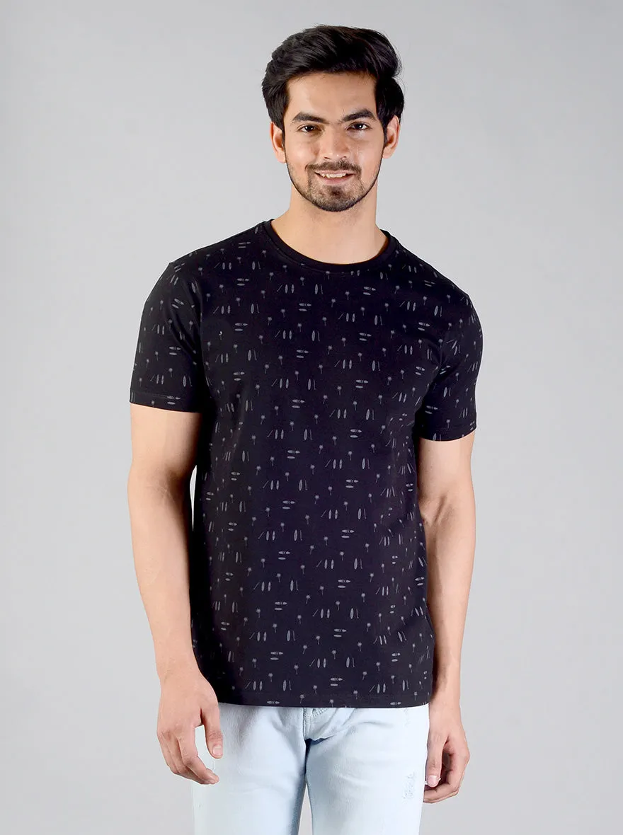 Night Black Printed Slim Fit T-shirt | JadeBlue