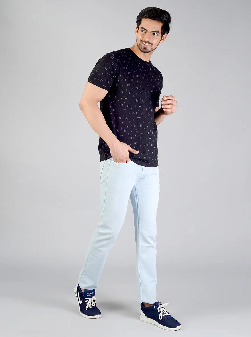 Night Black Printed Slim Fit T-shirt | JadeBlue