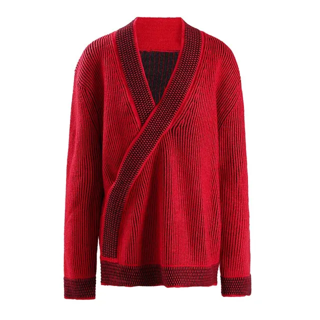 Pre Order:  Loose Red Striped Casual Knitted Sweater