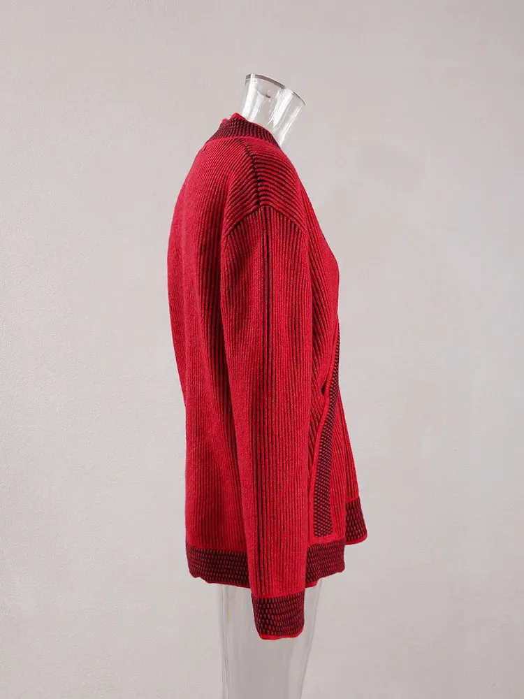 Pre Order:  Loose Red Striped Casual Knitted Sweater