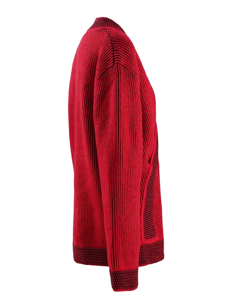 Pre Order:  Loose Red Striped Casual Knitted Sweater