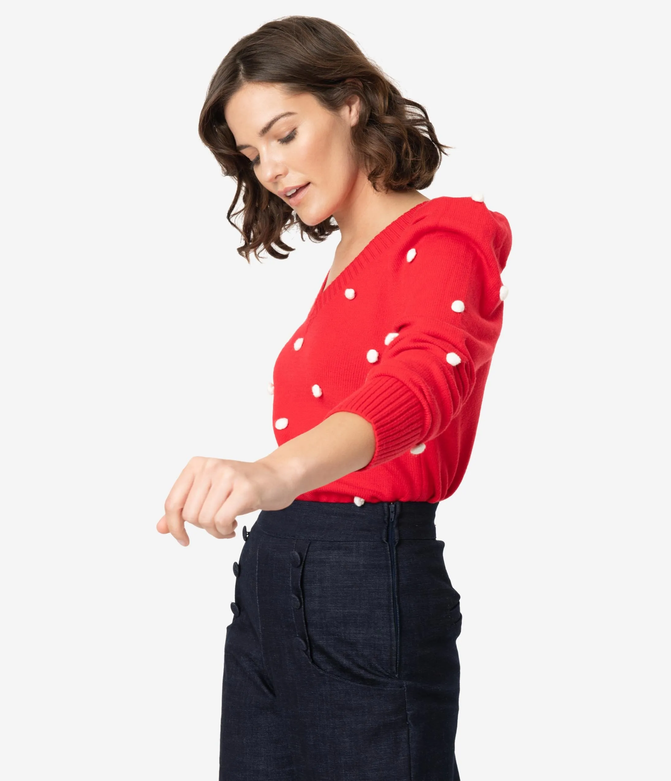 Red & White Pom Pom Polka Dot Sweater