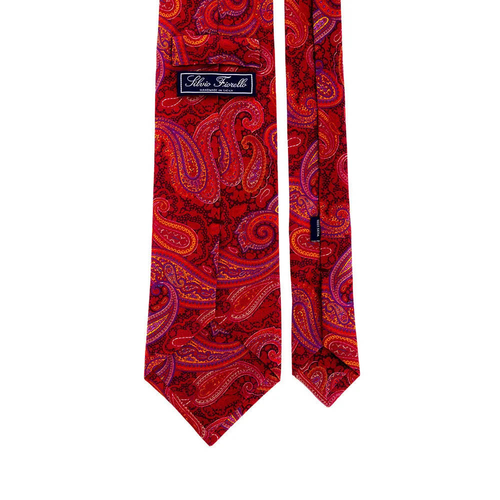 Red Sicilian Paisley Motif Duchesse Silk Tie