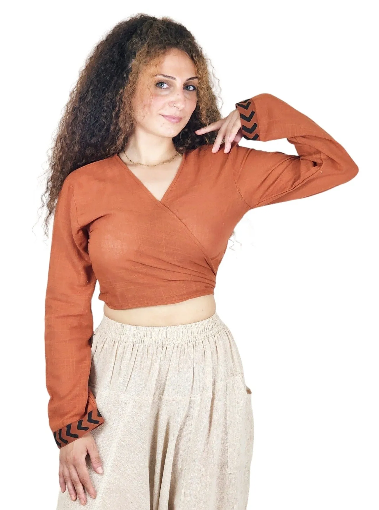 Rust Long Sleeve Wrap Top