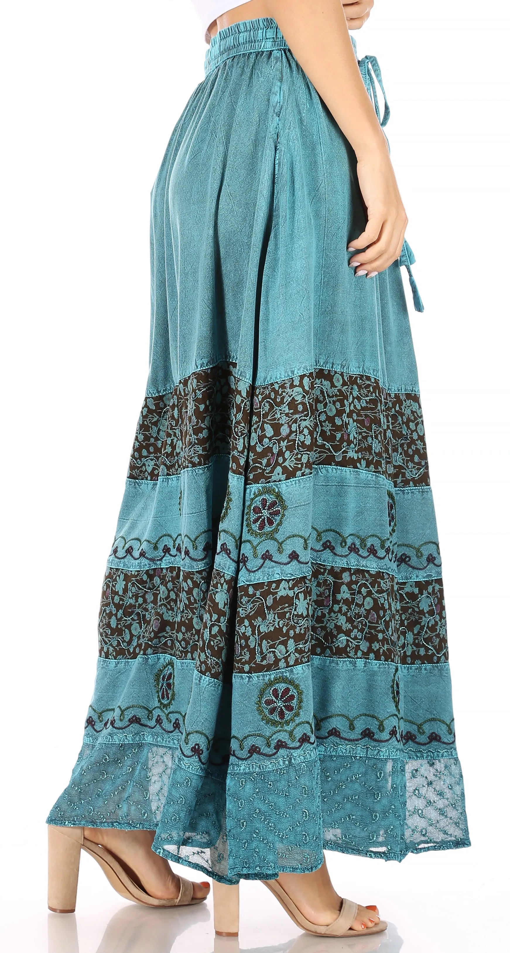 Sakkas Sandra Women's Casual Long Maxi Boho Gypsy Skirt Elastic Waist & Pockets