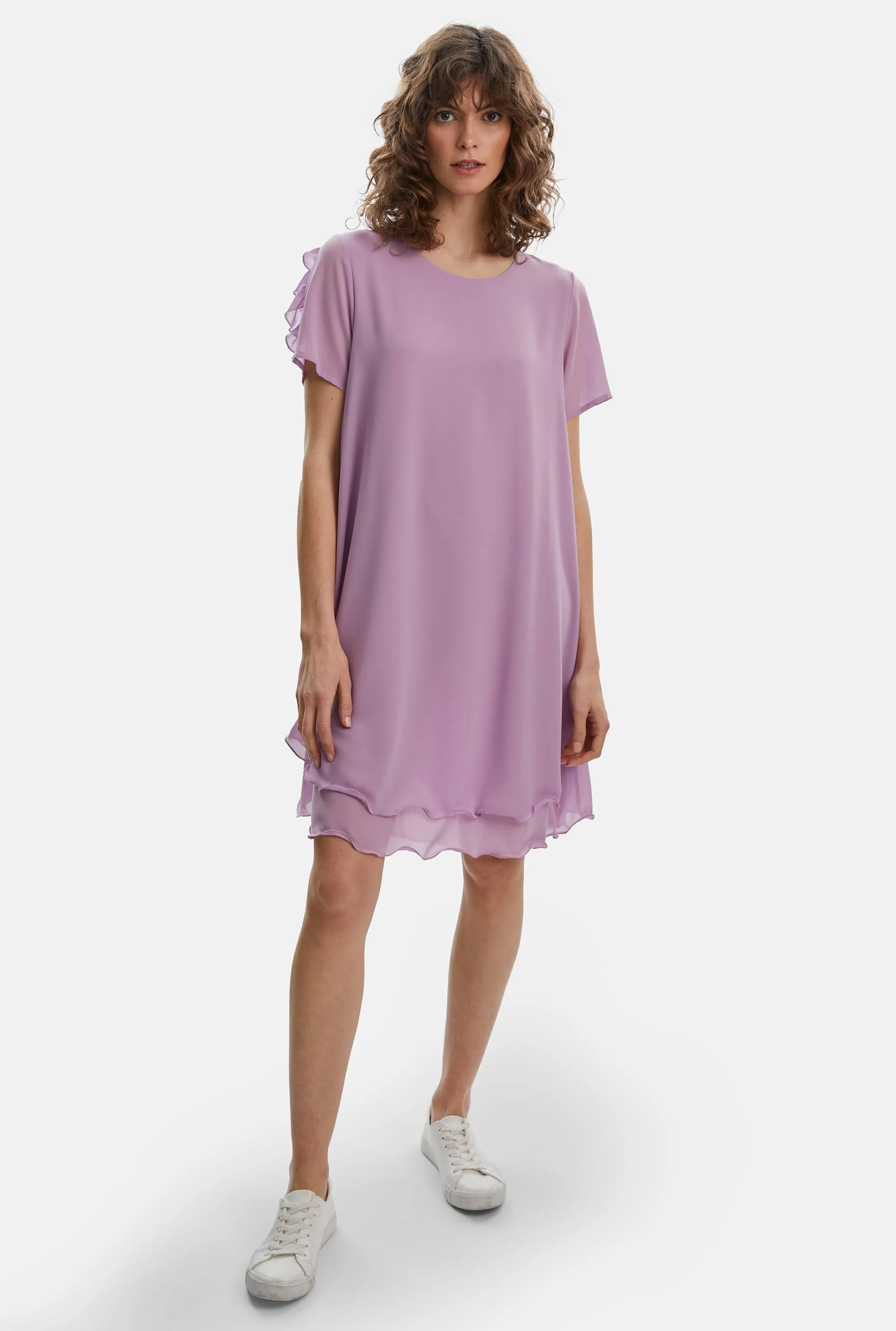 Short Sleeve Wave Hem Dress Lilac