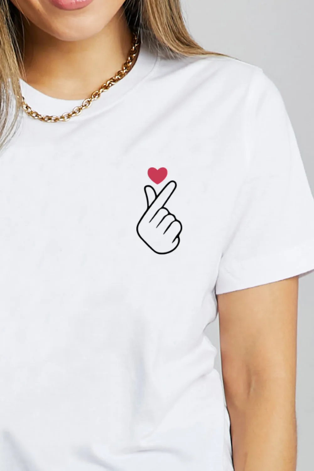 Simply Love Finger Heart Emoji Graphic Cotton T-Shirt