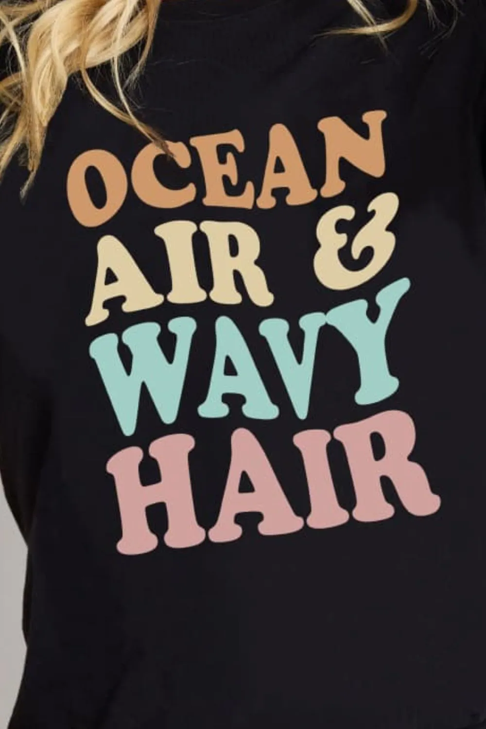 Simply Love Full Size OCEAN AIR & WAVY HAIR Graphic Cotton T-Shirt