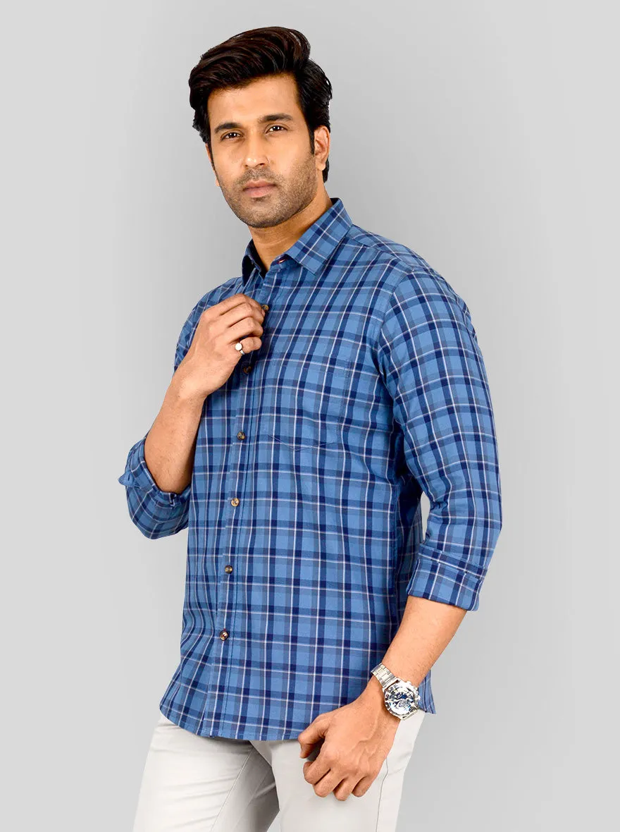 Slate Blue Printed Tailored Fit Casual Shirt | JadeBlue