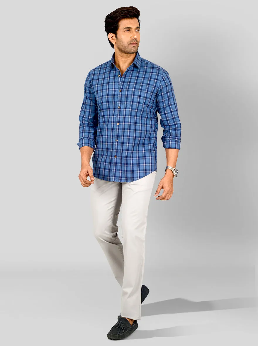 Slate Blue Printed Tailored Fit Casual Shirt | JadeBlue