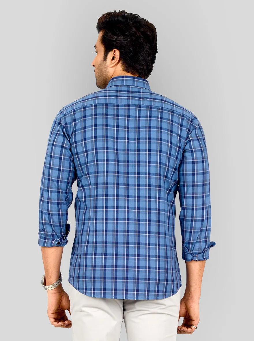 Slate Blue Printed Tailored Fit Casual Shirt | JadeBlue