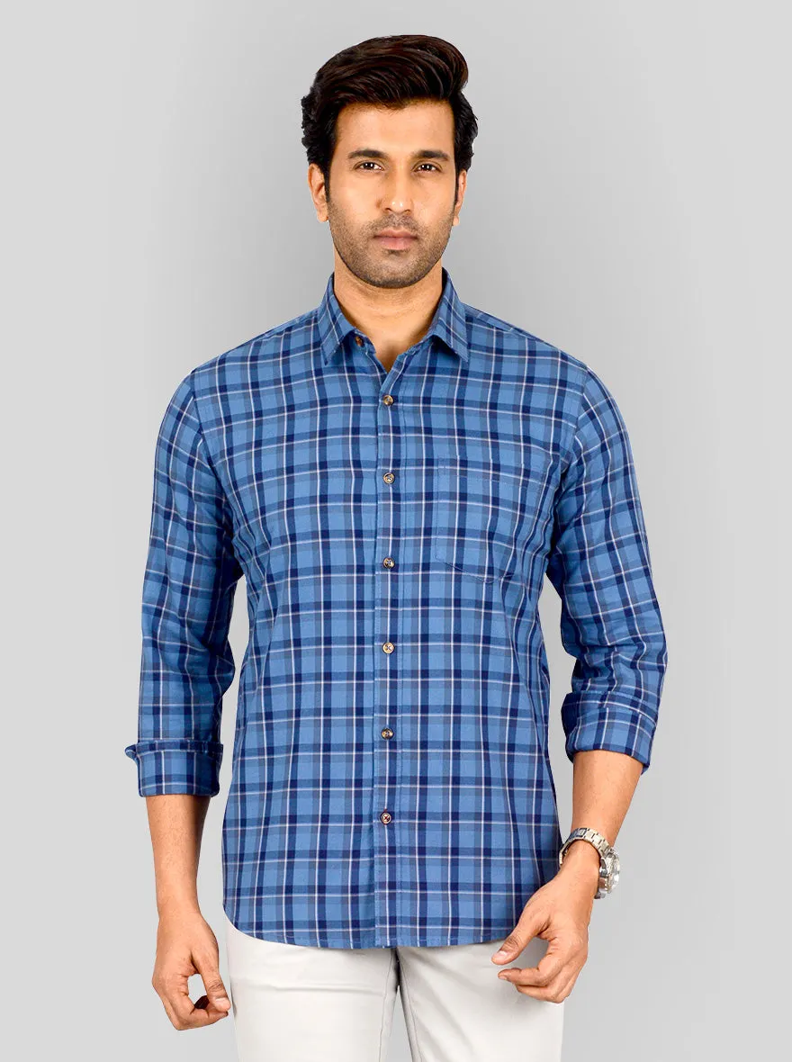 Slate Blue Printed Tailored Fit Casual Shirt | JadeBlue