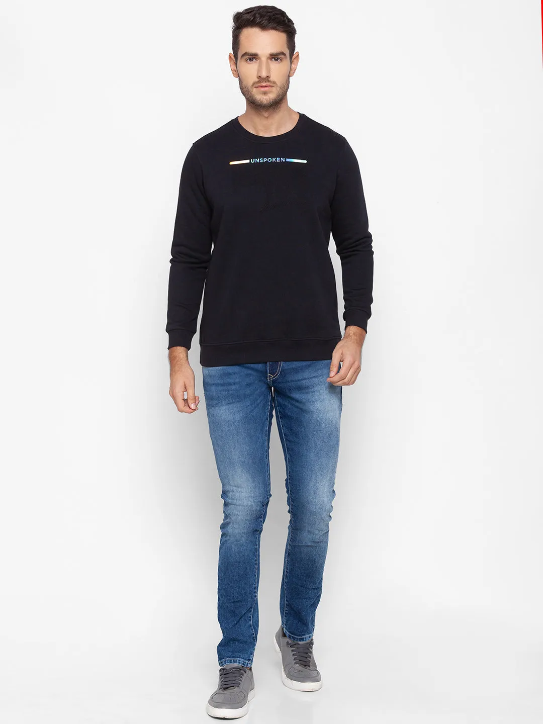 Spykar Black Cotton Sweatshirt For Men