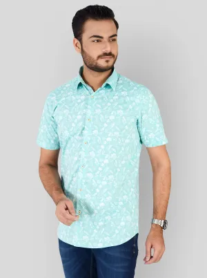 Water Green Printed Slim Fit Casual Shirt | JadeBlue